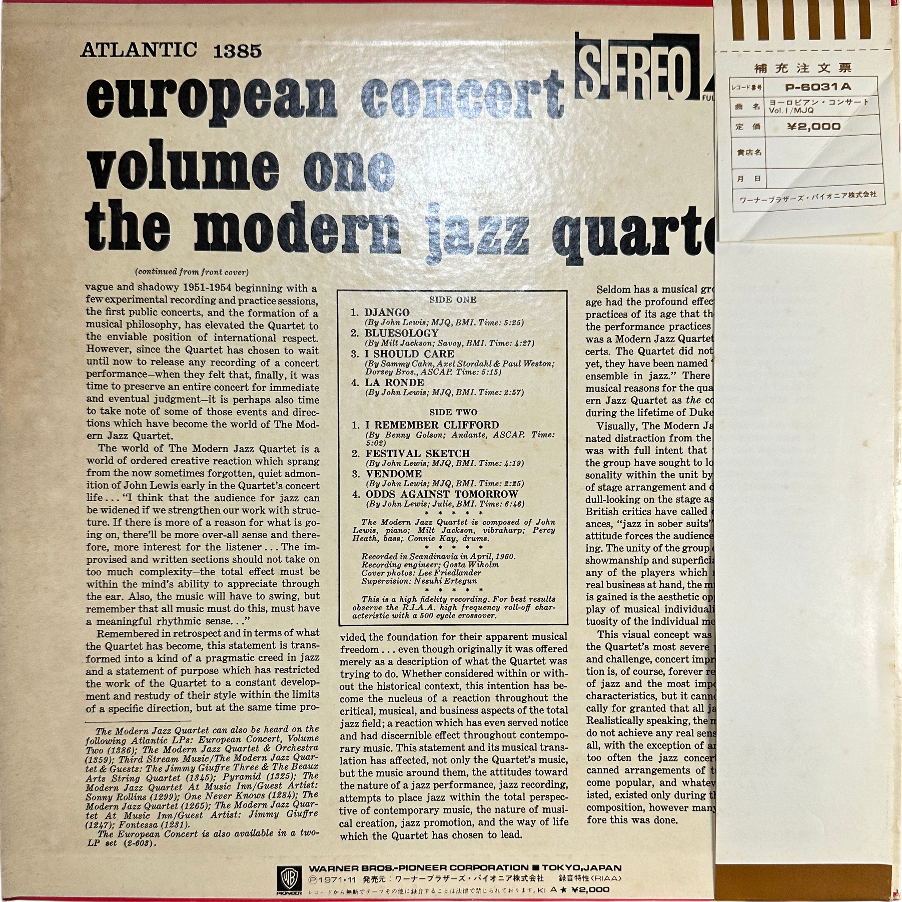 The Modern Jazz Quartet — European Concert : Volume One 2
