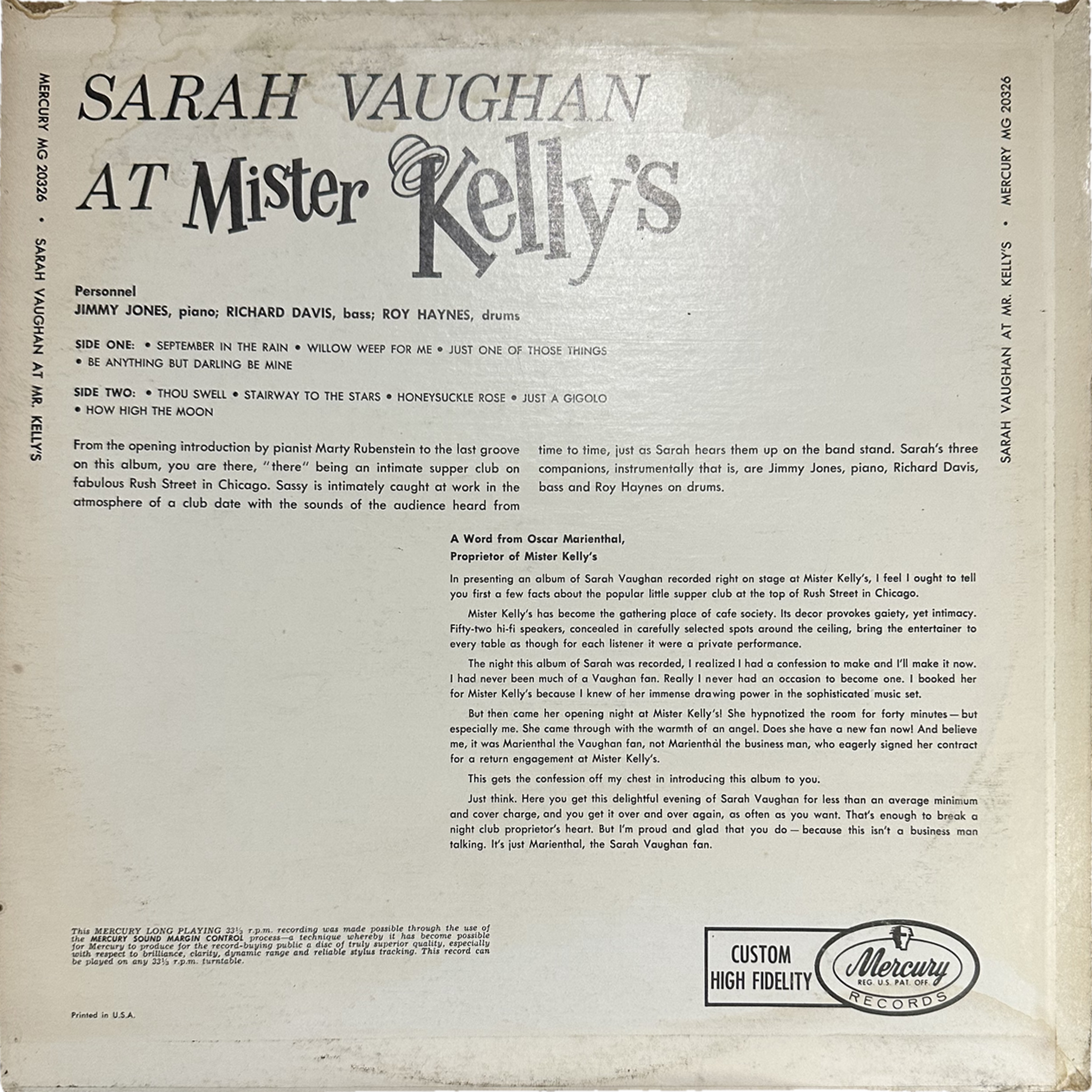 Sarah Vaughan And Her Trio — Sarah Vaughan At Mister Kelly's 2