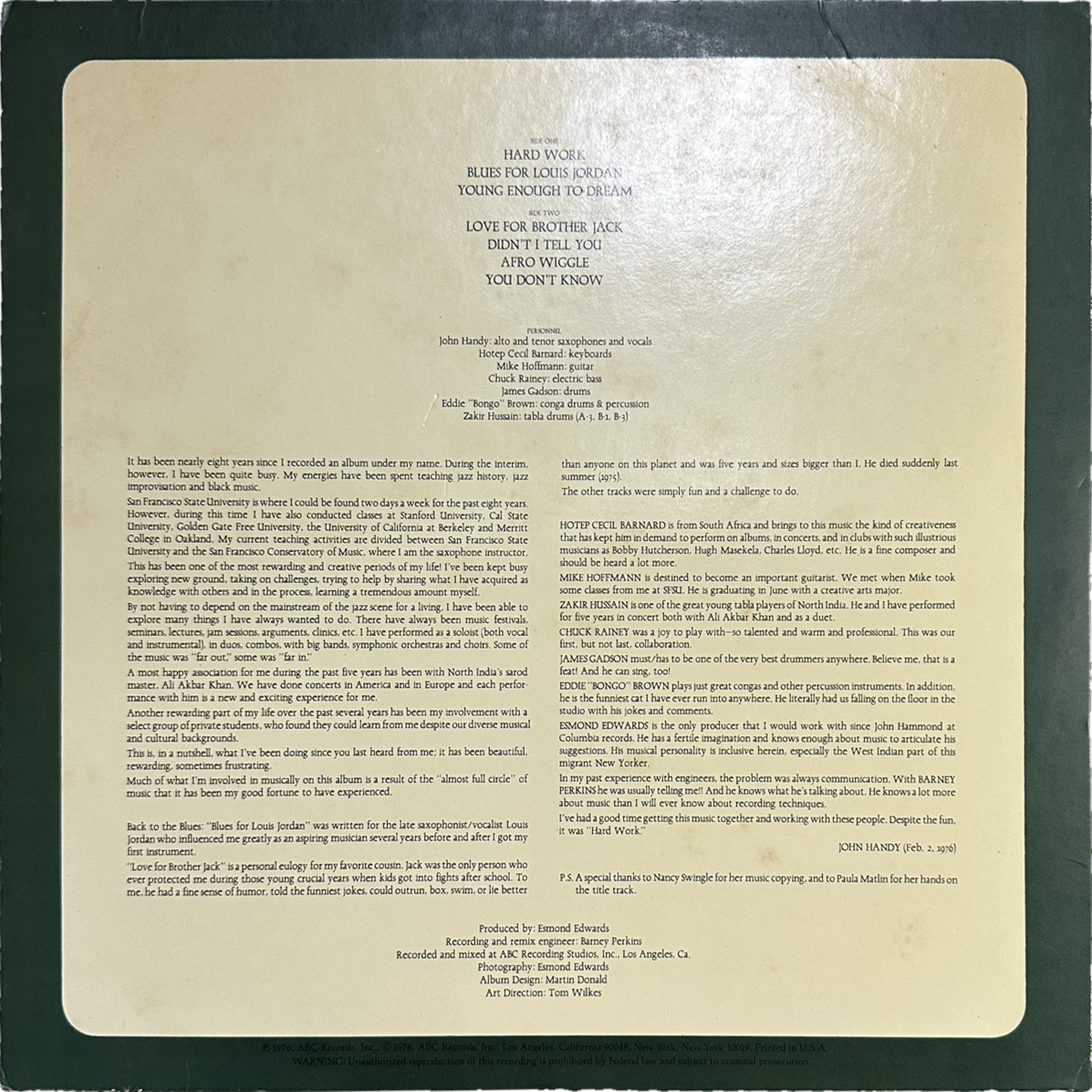 John Handy — Hard Work 2