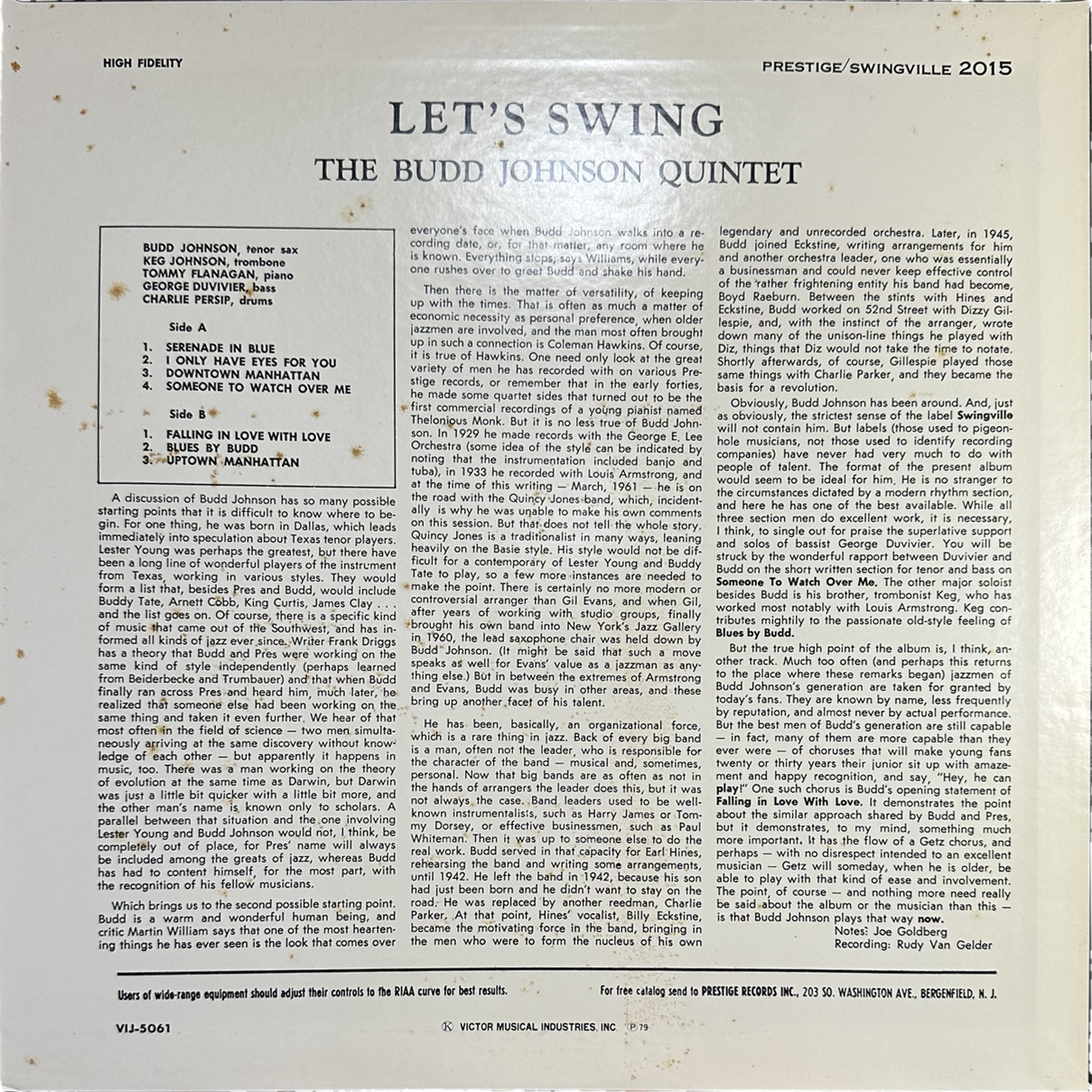 The Budd Johnson Quintet — Let's Swing 2