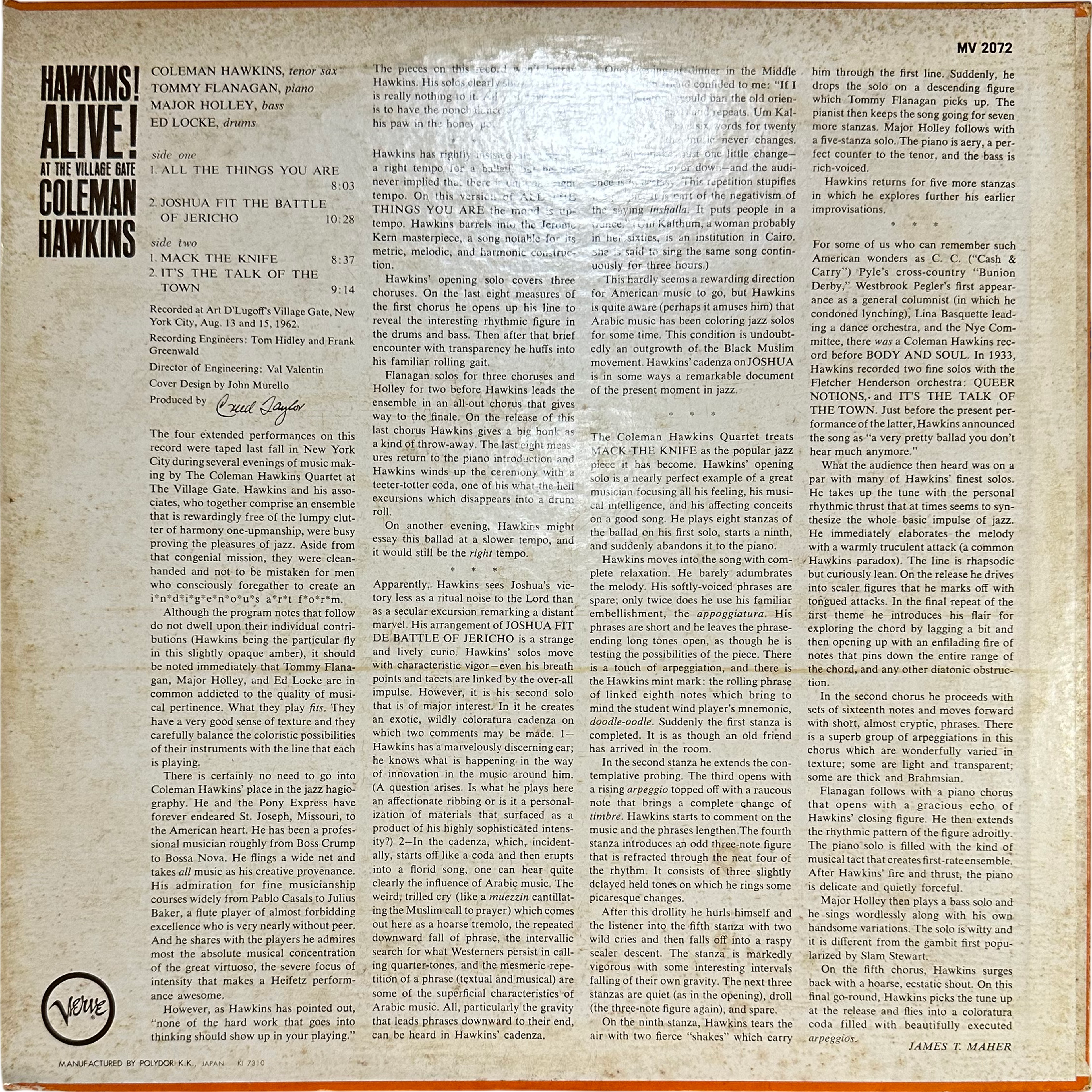 Coleman Hawkins — Hawkins! Alive! At The Village Gate = ジェリコの戦い 2