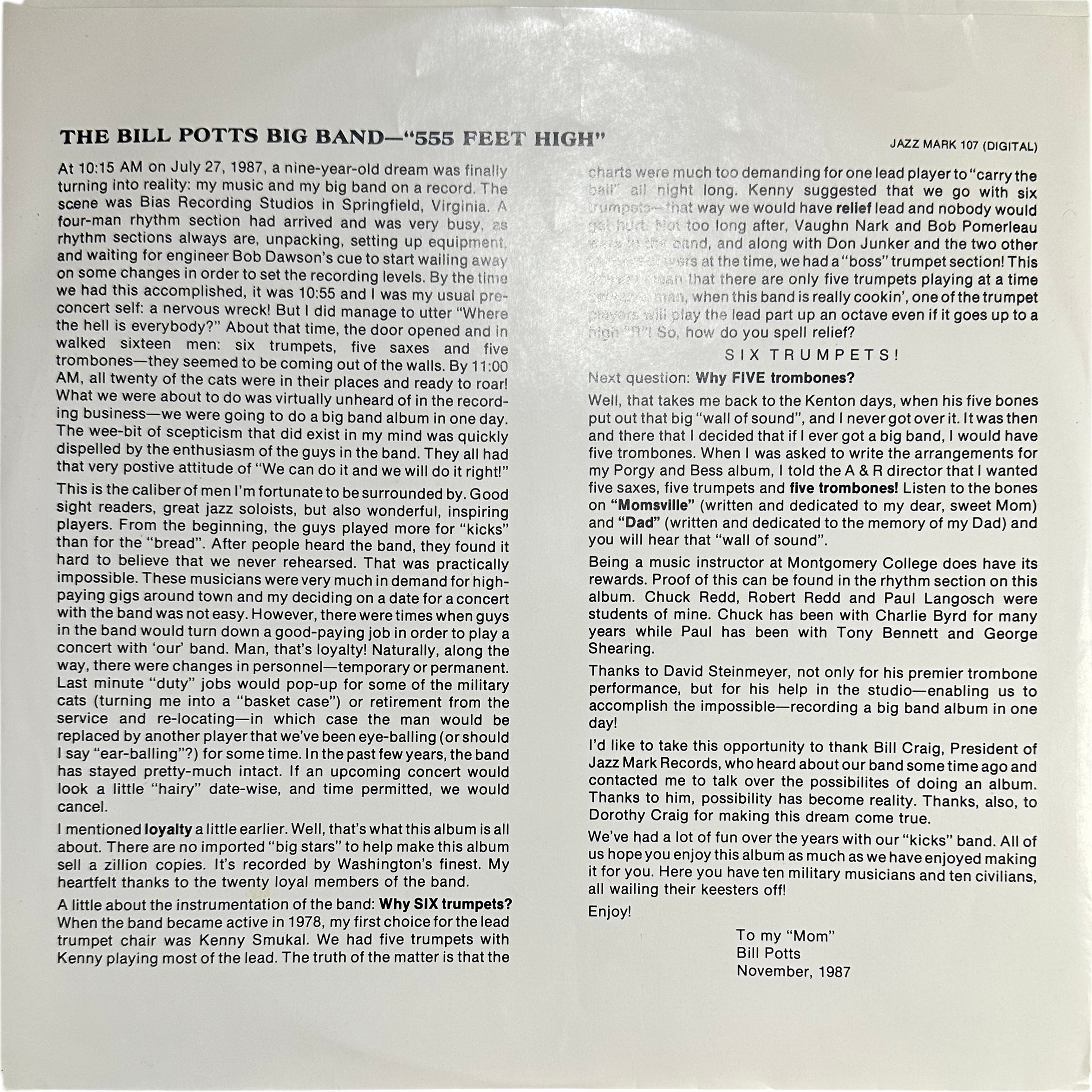 The Bill Potts Big Band — 555 Feet High 4