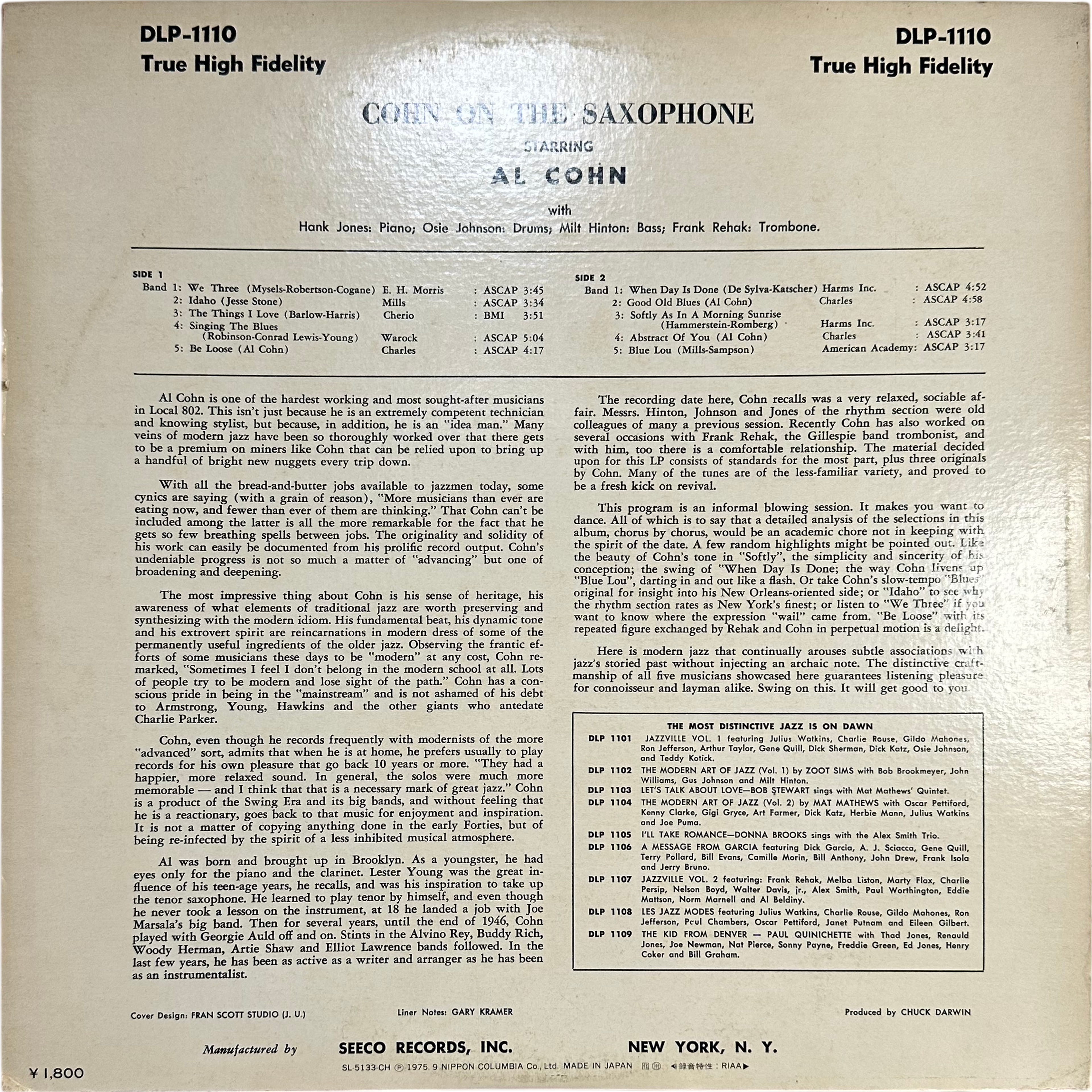 Al Cohn Quintet — Cohn On The Saxophone 2