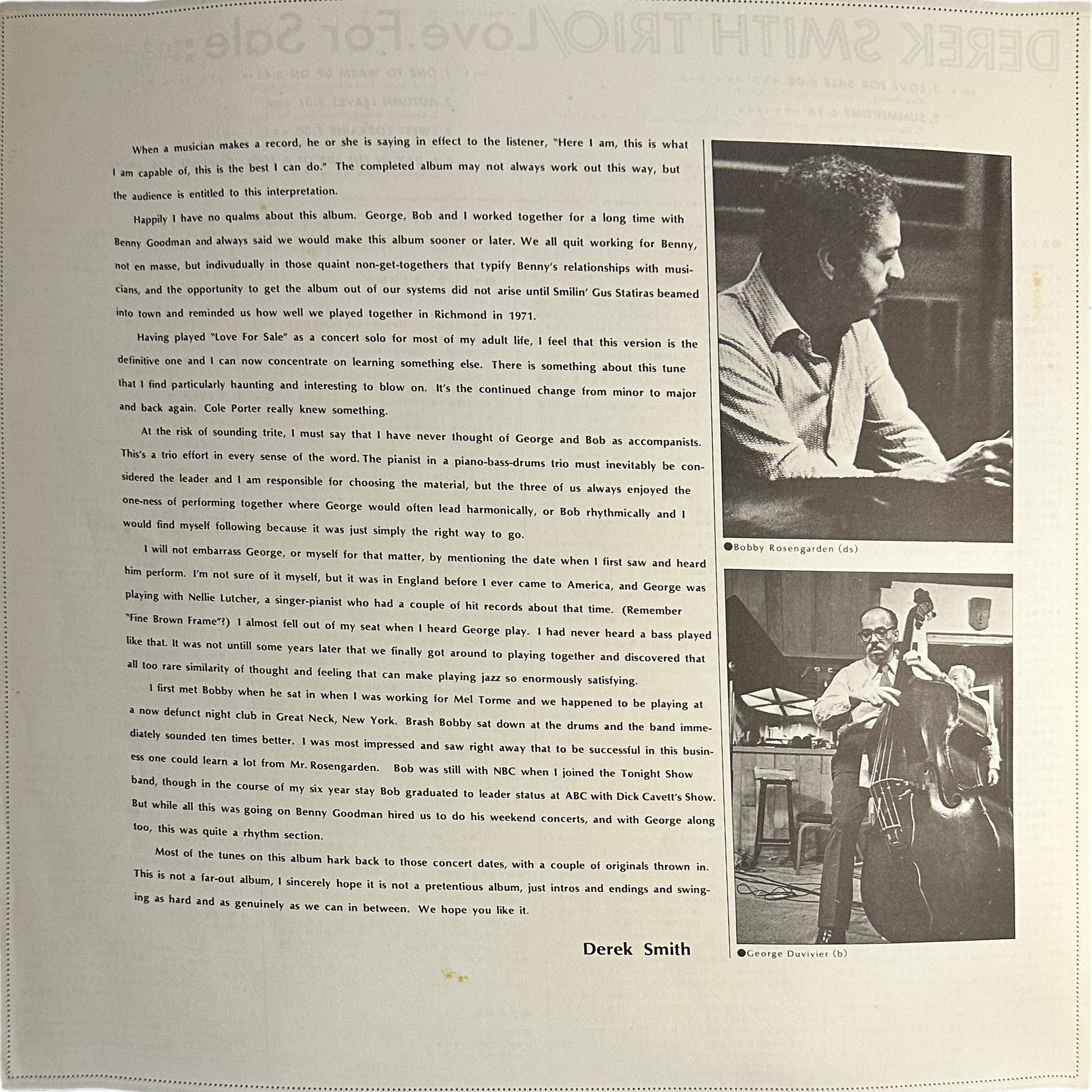 Derek Smith Trio — Love For Sale 5