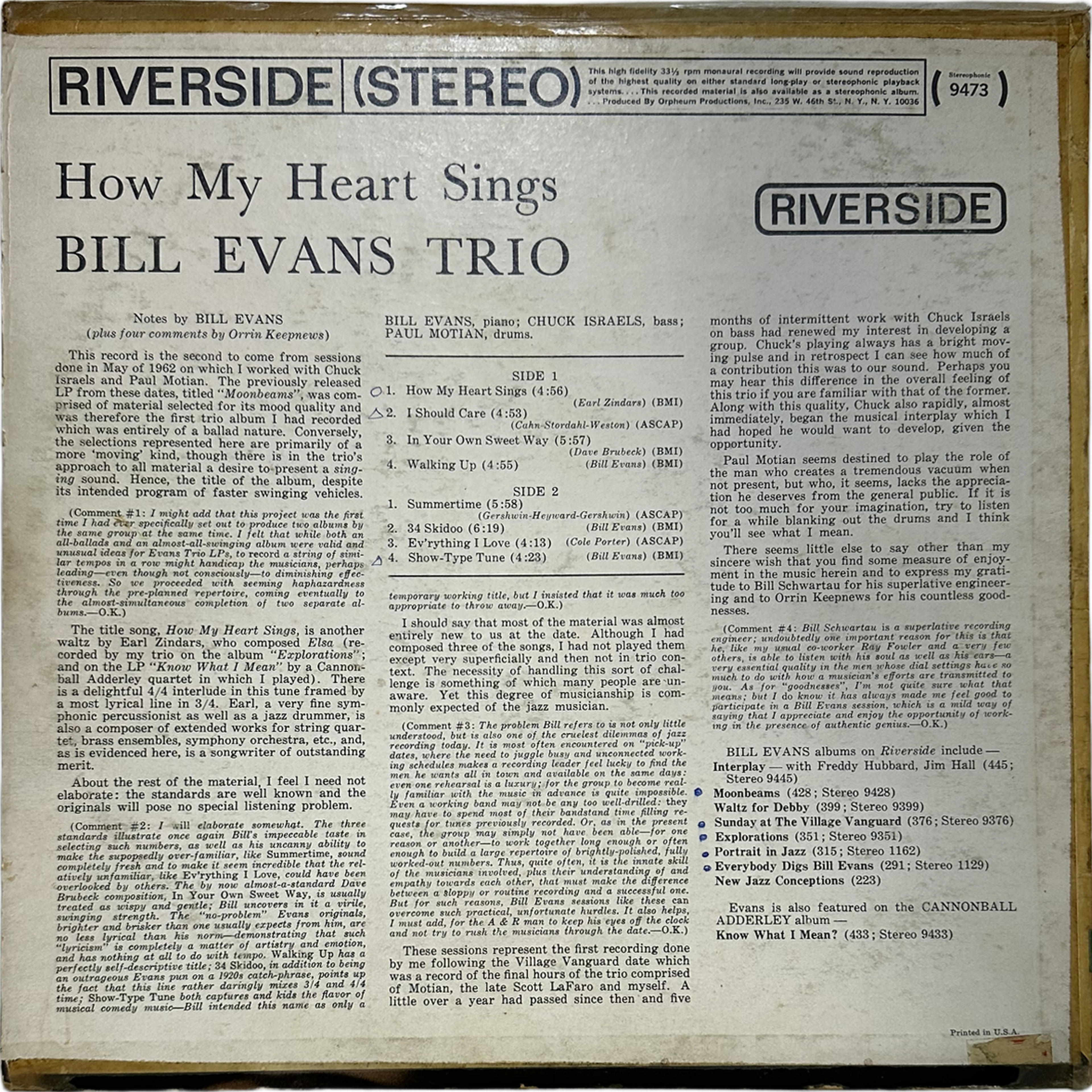 The Bill Evans Trio — How My Heart Sings 3