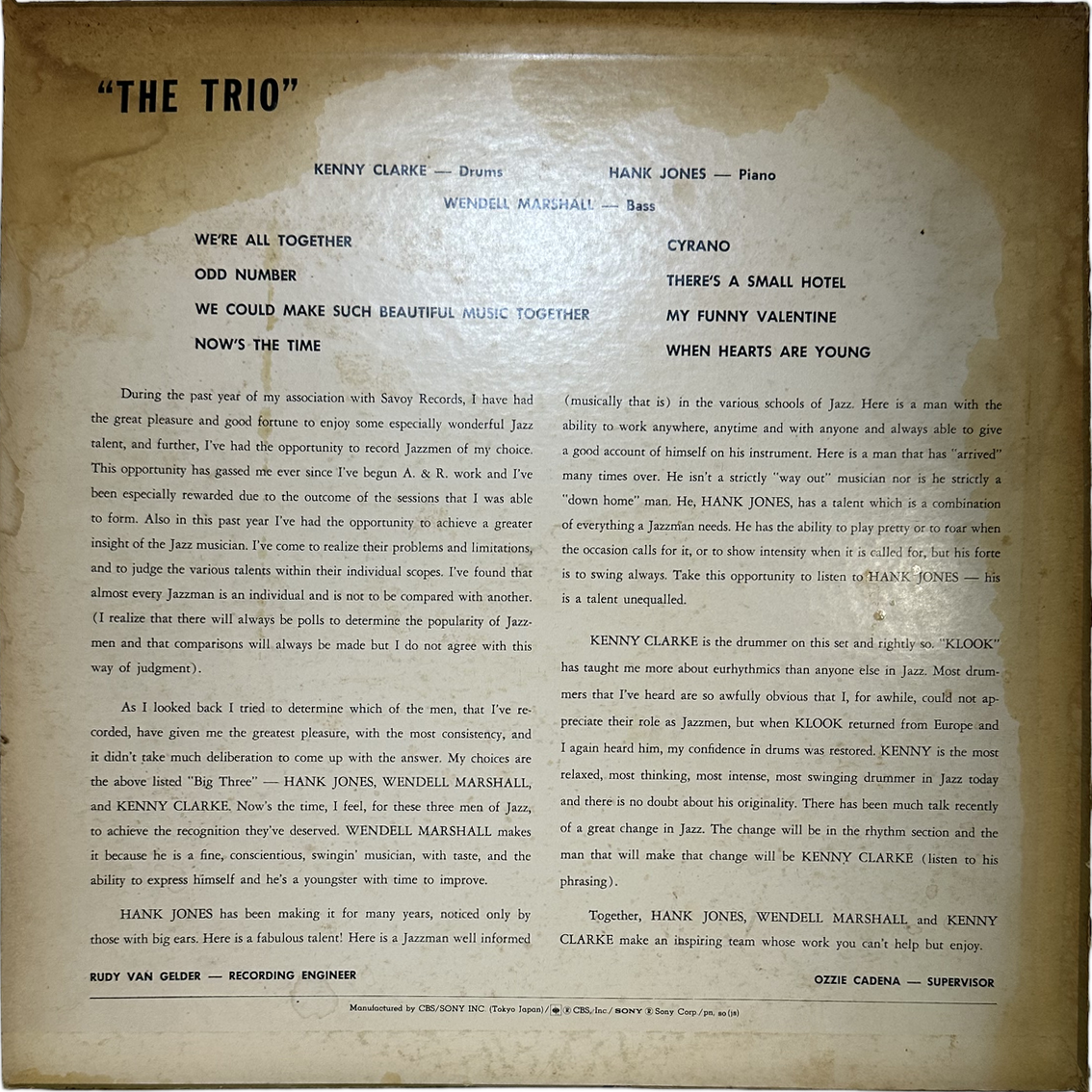 Hank Jones,Kenny Clarke,The Trio (9),Wendell Marshall — The Trio 2